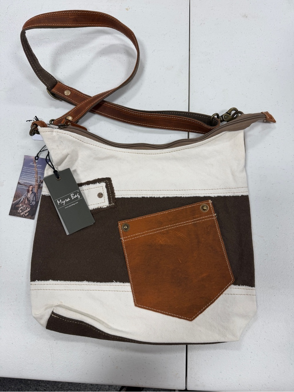 Myra Bag Cream, Brown and Tan Canvas Crossbody